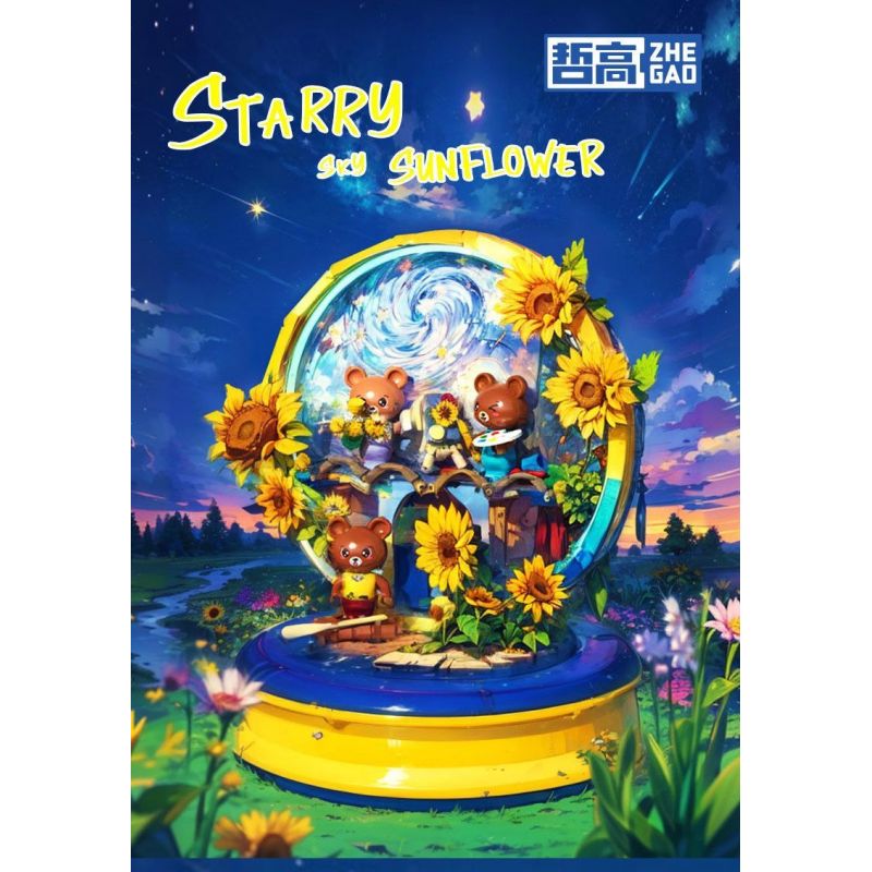 ZHEGAO 623006 HỘP NHẠC HƯỚNG DƯƠNG BẦU TRỜI ĐẦY SAO bộ đồ chơi xếp lắp ráp ghép mô hình STARRY SKY SUNFLOWER 737 khối
