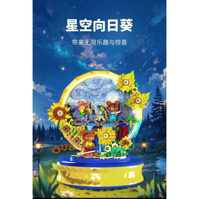 ZHEGAO 623006 HỘP NHẠC HƯỚNG DƯƠNG BẦU TRỜI ĐẦY SAO bộ đồ chơi xếp lắp ráp ghép mô hình STARRY SKY SUNFLOWER 737 khối