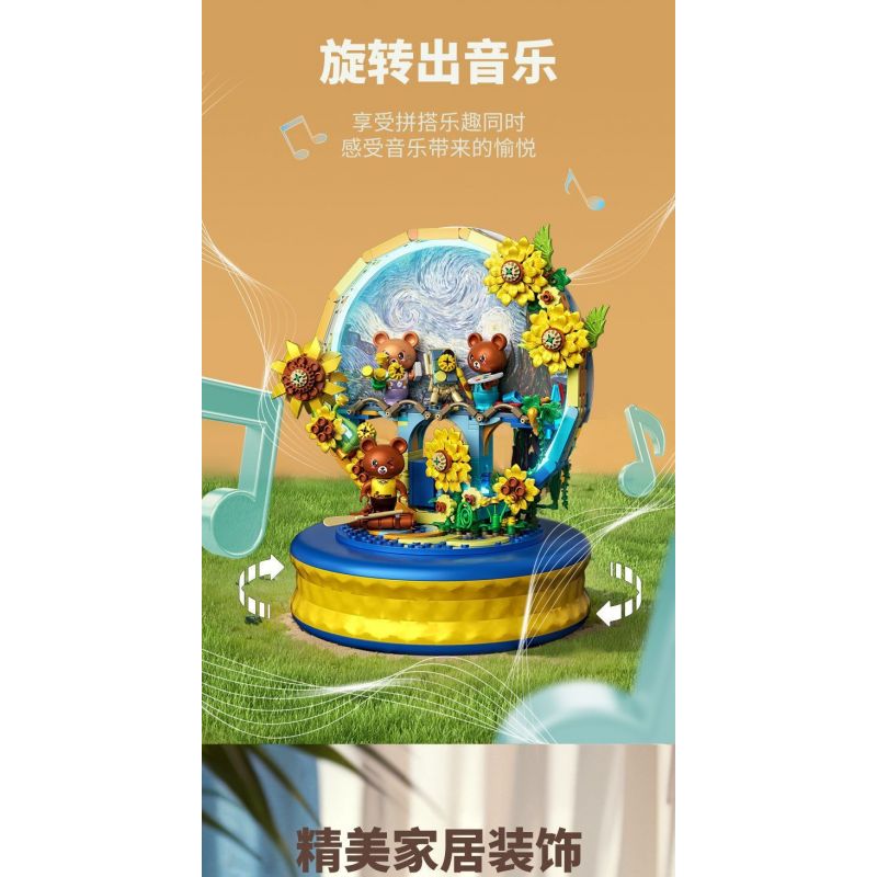 ZHEGAO 623006 HỘP NHẠC HƯỚNG DƯƠNG BẦU TRỜI ĐẦY SAO bộ đồ chơi xếp lắp ráp ghép mô hình STARRY SKY SUNFLOWER 737 khối