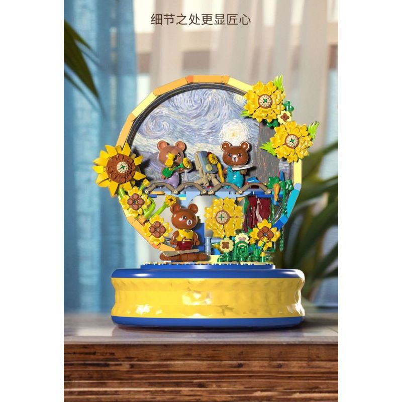 ZHEGAO 623006 HỘP NHẠC HƯỚNG DƯƠNG BẦU TRỜI ĐẦY SAO bộ đồ chơi xếp lắp ráp ghép mô hình STARRY SKY SUNFLOWER 737 khối