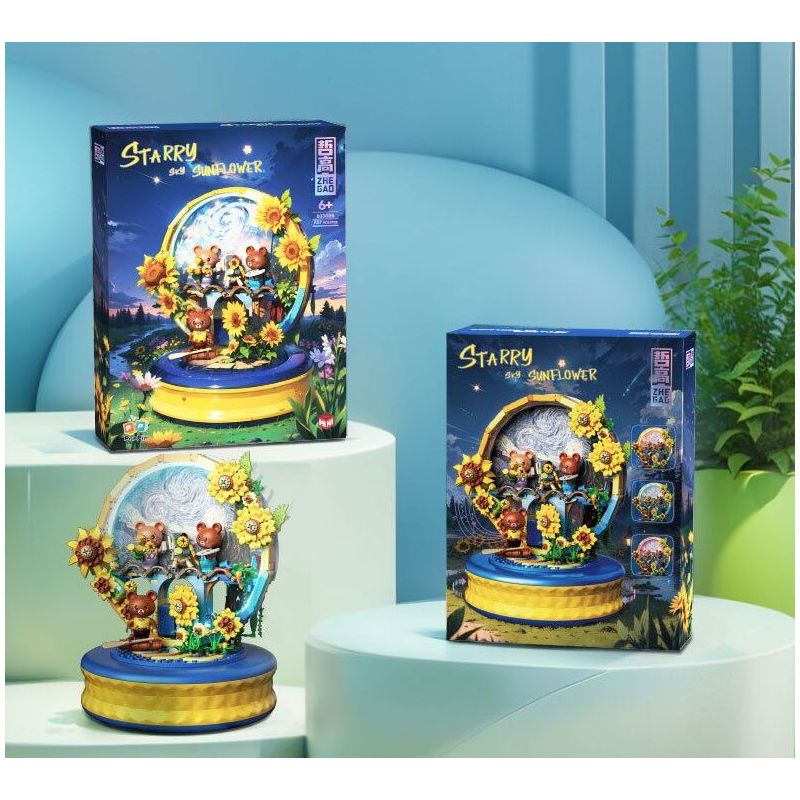 ZHEGAO 623006 HỘP NHẠC HƯỚNG DƯƠNG BẦU TRỜI ĐẦY SAO bộ đồ chơi xếp lắp ráp ghép mô hình STARRY SKY SUNFLOWER 737 khối