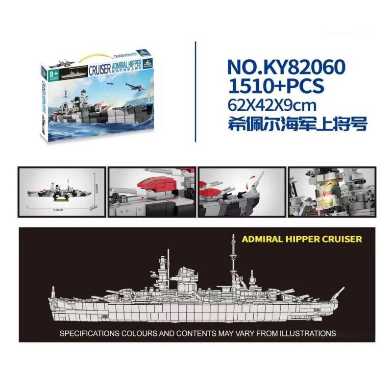 Kazi KY82060 82060 ĐÔ ĐỐC HIPPER bộ đồ chơi xếp lắp ráp ghép mô hình Military Army ADMIRAL HIPPER CRUISER Quân Sự Bộ Đội 1510 khối