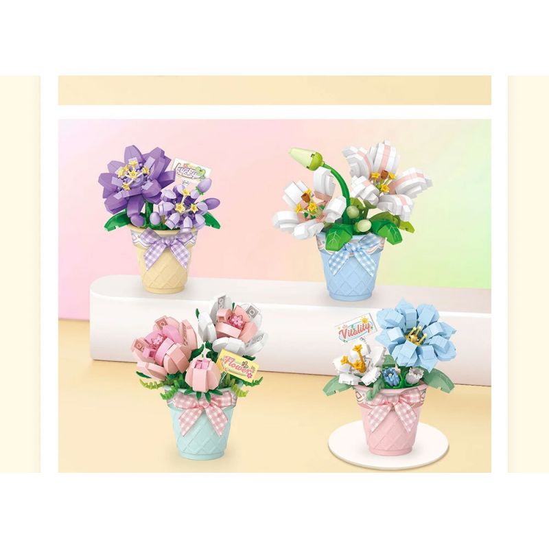 LOZ 8839 8840 8841 8842 CHẬU CÂY TRỒNG BẰNG ĐẦU NGÓN TAY bộ đồ chơi xếp lắp ráp ghép mô hình 1480 khối