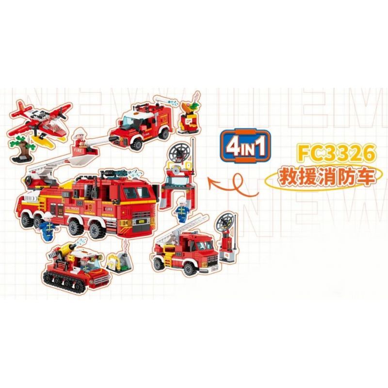 Lego Forange FC3326 Xếp hình lắp ráp ghép mô hình Xe cứu hỏa cứu hộ 4IN1