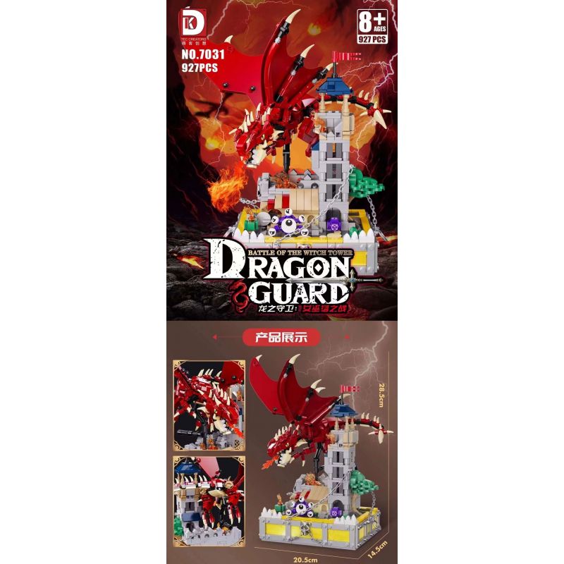 DK 7031 VỆ BINH RỒNG TRẬN CHIẾN THÁP PHÙ THỦY bộ đồ chơi xếp lắp ráp ghép mô hình DRAGON & GUARD BATTLE OF THE WITCH TOWER 927 khối