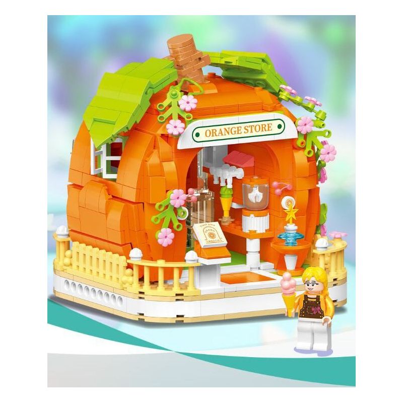 WEILE CREATION 6019 NHÀ MÀU CAM bộ đồ chơi xếp lắp ráp ghép mô hình FAIRY TALE TOWN ORANGE HOUSE 793 khối