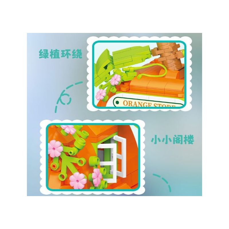 WEILE CREATION 6019 NHÀ MÀU CAM bộ đồ chơi xếp lắp ráp ghép mô hình FAIRY TALE TOWN ORANGE HOUSE 793 khối