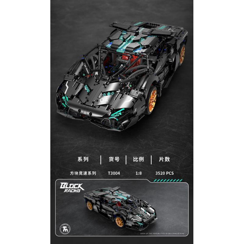 TAKUGI T3004 3004 KHÁI NIỆM LAMBO V8 1:8 bộ đồ chơi xếp lắp ráp ghép mô hình Technic Kỹ Thuật Công Nghệ Cao Mô Hình Phương Tiện 3520 khối