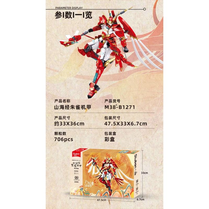 SLUBAN M38-B1271 B1271 1271 M38B1271 38-B1271 KINH ĐIỂN NÚI VÀ BIỂN SUZAKU MECHA FLAME IMMORTAL MASTER bộ đồ chơi xếp lắp ráp ghép mô hình 706 khối