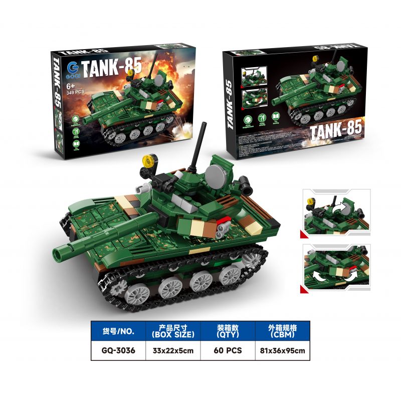 GOQI GQ-3036 3036 GQ3036 XE TĂNG-85 bộ đồ chơi xếp lắp ráp ghép mô hình Military Army Quân Sự Bộ Đội 349 khối