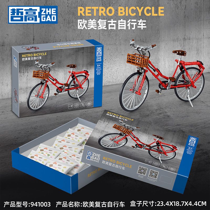 ZHEGAO 941003 non  XE ĐẠP RETRO CHÂU VÀ MỸ bộ đồ chơi xếp lắp ráp ghép mô hình  RETRO BICYCLE Kỹ Thuật Công Nghệ Cao Mô Hình Phương Tiện 281 khối