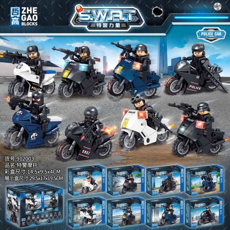 ZHEGAO 912003 non Lego SWAT MÔ TÔ 8 MẪU bộ đồ chơi xếp lắp ráp ghép mô hình City Thành Phố