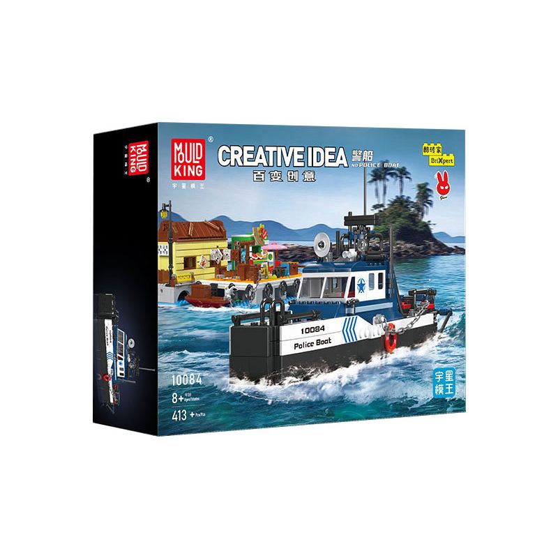 MouldKing 10084 Mould King 10084 THUYỀN CẢNH SÁT bộ đồ chơi xếp lắp ráp ghép mô hình City POLICE BOAT Thành Phố 413 khối