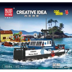 MouldKing 10084 Mould King 10084 THUYỀN CẢNH SÁT bộ đồ chơi xếp lắp ráp ghép mô hình City POLICE BOAT Thành Phố 413 khối