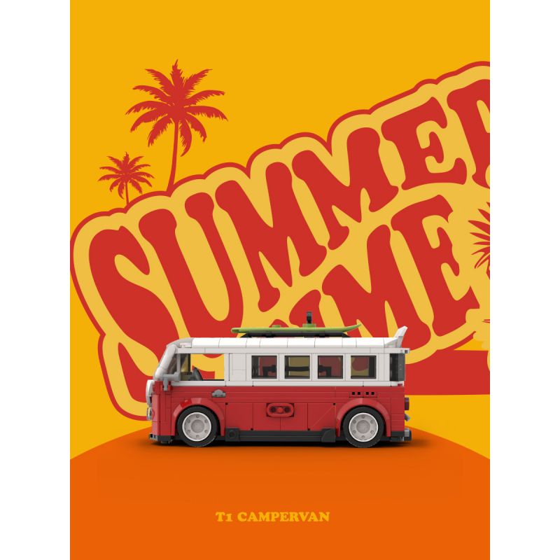 HAPPY BUILD SHINEYU XINYU PANGU PRO BLOCKS PB8807 8807 XE CẮM TRẠI T1 bộ đồ chơi xếp lắp ráp ghép mô hình Racers SUMMER TIME T1 CAMPERVAN Đua Tốc Độ