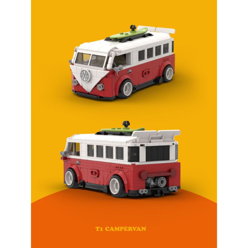 HAPPY BUILD SHINEYU XINYU PANGU PRO BLOCKS PB8807 8807 XE CẮM TRẠI T1 bộ đồ chơi xếp lắp ráp ghép mô hình Racers SUMMER TIME T1 CAMPERVAN Đua Tốc Độ