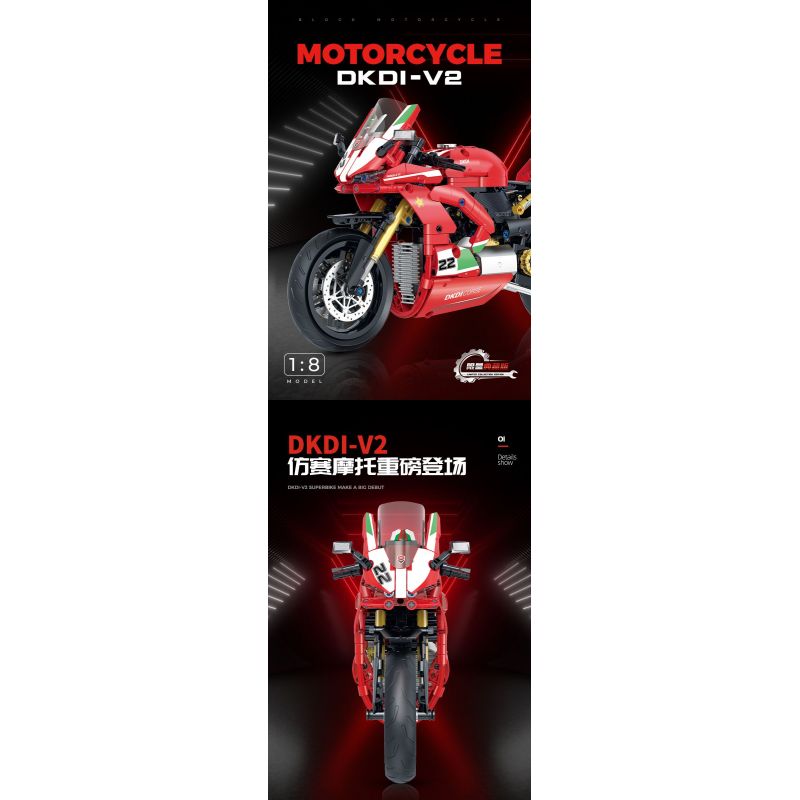 DOUBLE HEIGHT 60516 DUCATI DKDI-V2 tỷ lệ 1:8 bộ đồ chơi xếp lắp ráp ghép mô hình Technic Kỹ Thuật Công Nghệ Cao Mô Hình Phương Tiện 626 khối