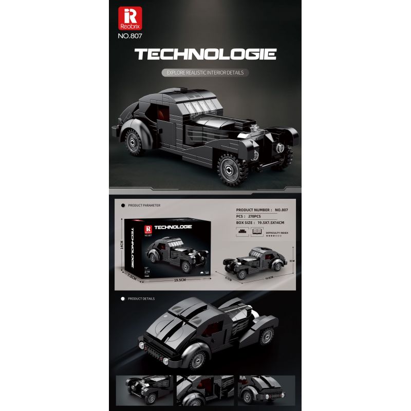 REOBRIX 807 BUGATTI ĐẠI TÂY DƯƠNG bộ đồ chơi xếp lắp ráp ghép mô hình Speed Champions Racing Cars BUGATTI ATLANTIC Đua Xe Công Thức 278 khối
