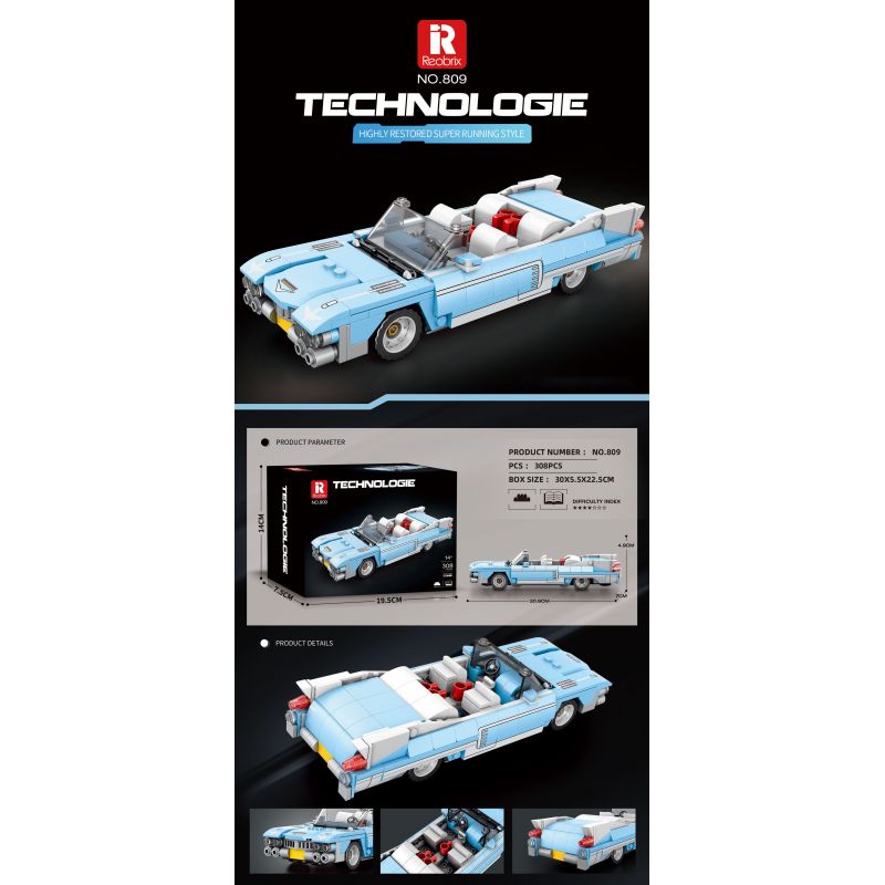 REOBRIX 809 CADILLAC ELDORADO bộ đồ chơi xếp lắp ráp ghép mô hình Speed Champions Racing Cars Đua Xe Công Thức 308 khối