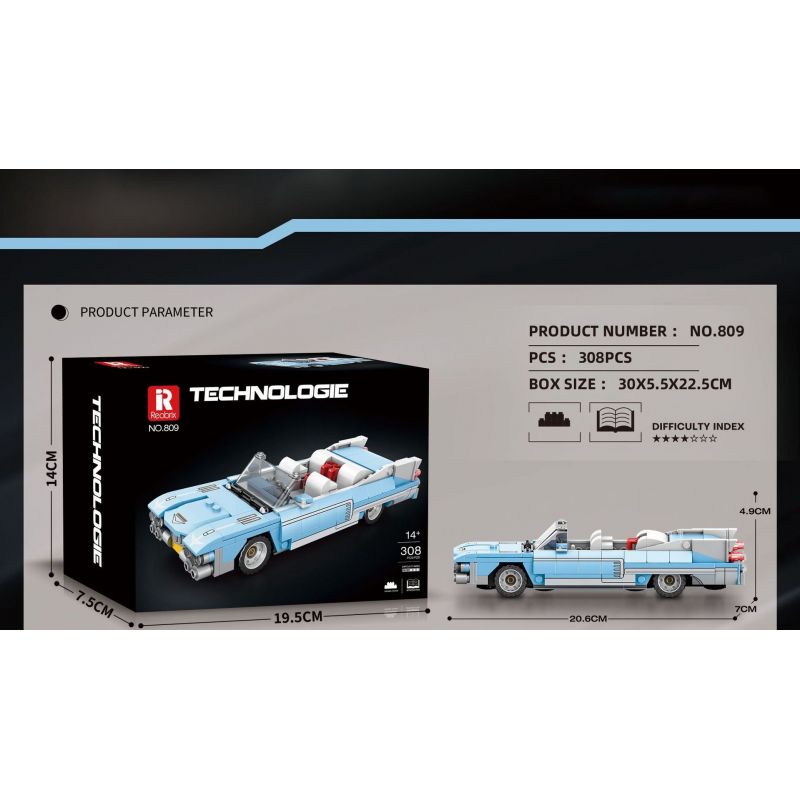 REOBRIX 809 CADILLAC ELDORADO bộ đồ chơi xếp lắp ráp ghép mô hình Speed Champions Racing Cars Đua Xe Công Thức 308 khối