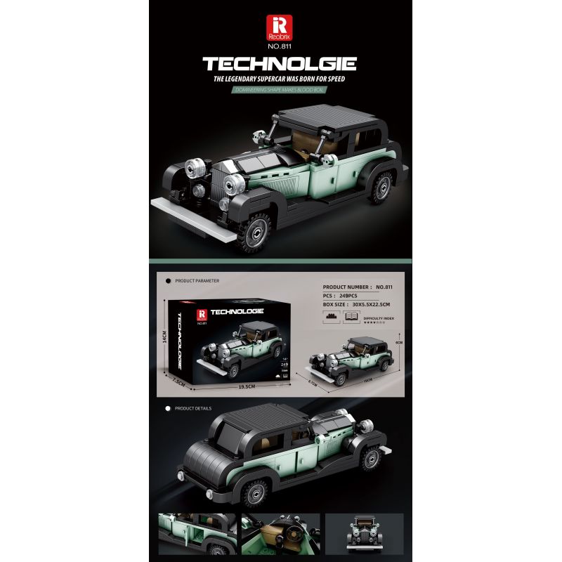 REOBRIX 811 XE CỔ BENTLEY 8 LÍT bộ đồ chơi xếp lắp ráp ghép mô hình Speed Champions Racing Cars BENTLEY 8 LITRE Đua Xe Công Thức 249 khối