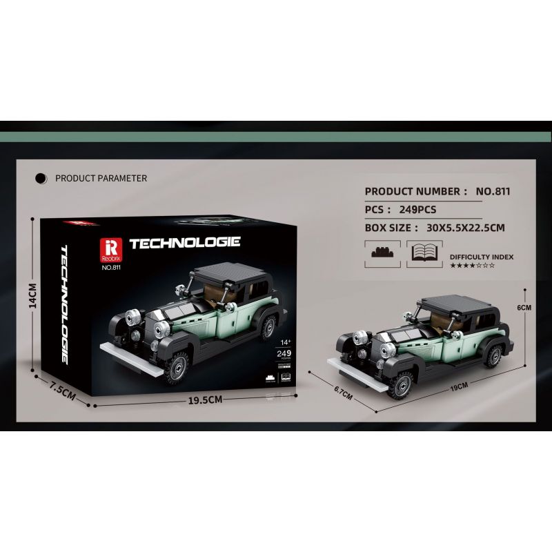 REOBRIX 811 XE CỔ BENTLEY 8 LÍT bộ đồ chơi xếp lắp ráp ghép mô hình Speed Champions Racing Cars BENTLEY 8 LITRE Đua Xe Công Thức 249 khối