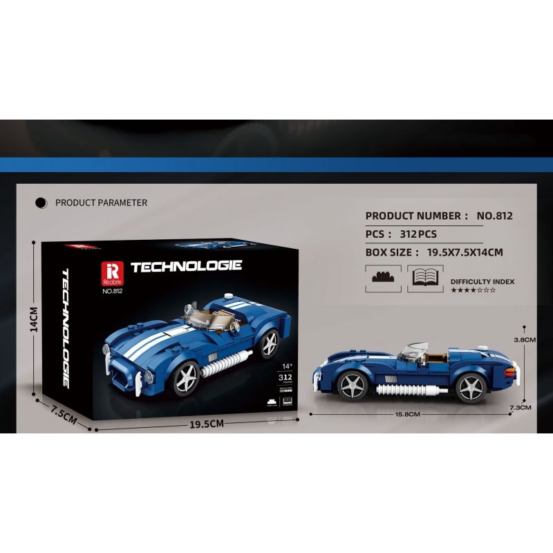 REOBRIX 812 RẮN HỔ MANG SHELBY bộ đồ chơi xếp lắp ráp ghép mô hình Speed Champions Racing Cars SHELBY COBRA Đua Xe Công Thức 312 khối