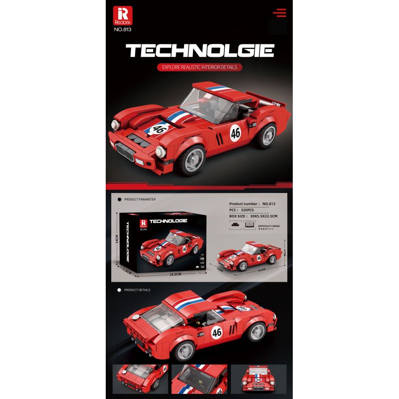 REOBRIX 813 FERRARI 250 GTO bộ đồ chơi xếp lắp ráp ghép mô hình Speed Champions Racing Cars Đua Xe Công Thức 320 khối