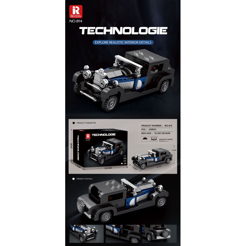 REOBRIX 814 BUGATTI LOẠI 41 ROYALE bộ đồ chơi xếp lắp ráp ghép mô hình Speed Champions Racing Cars BUGATTI TYPE 41 ROYALE Đua Xe Công Thức 249 khối
