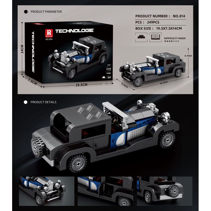 REOBRIX 814 BUGATTI LOẠI 41 ROYALE bộ đồ chơi xếp lắp ráp ghép mô hình Speed Champions Racing Cars BUGATTI TYPE 41 ROYALE Đua Xe Công Thức 249 khối