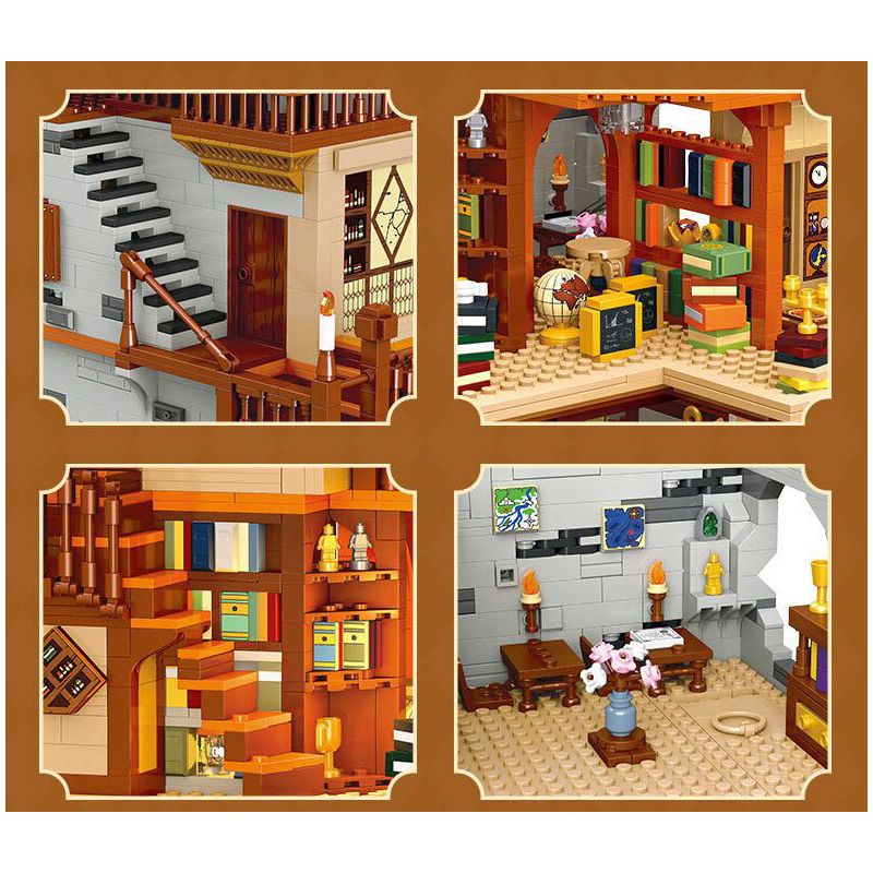 JIESTAR 57016 THƯ VIỆN CHÂU THỜI TRUNG CỔ bộ đồ chơi xếp lắp ráp ghép mô hình Creator LIBRARY EUROPEAN Sáng Tạo 3294 khối