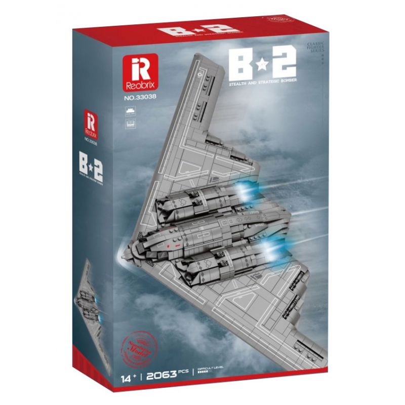 REOBRIX 33038 non Lego MÁY BAY NÉM BOM B2 bộ đồ chơi xếp lắp ráp ghép mô hình Military Army B2 BOMBER Quân Sự Bộ Đội 2063 khối