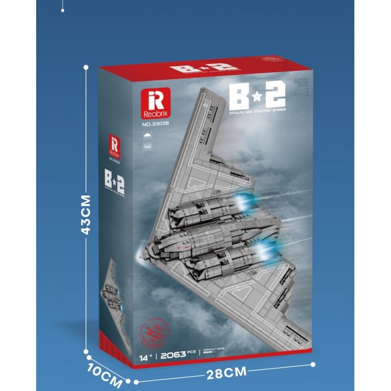 REOBRIX 33038 MÁY BAY NÉM BOM B2 bộ đồ chơi xếp lắp ráp ghép mô hình Military Army B2 BOMBER Quân Sự Bộ Đội 2063 khối