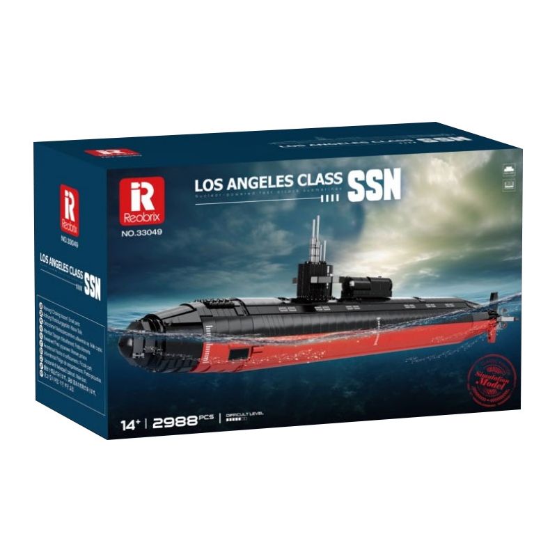 REOBRIX 33049 non Lego TÀU NGẦM TẤN CÔNG HẠT NHÂN LỚP LOS ANGELES tỷ lệ 1:125 bộ đồ chơi xếp lắp ráp ghép mô hình Military Army LOS ANGELES-CLASS SSN 1:125 Quân Sự Bộ Đội 2988 khối