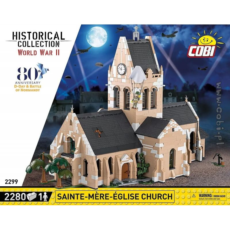 COBI 2299 NHÀ THỜ bộ đồ chơi xếp lắp ráp ghép mô hình Military Army SAINTE-MÈRE-ÉGLISE-CHURCH Quân Sự Bộ Đội 2280 khối