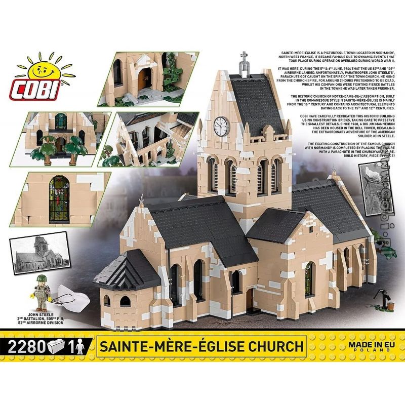COBI 2299 NHÀ THỜ bộ đồ chơi xếp lắp ráp ghép mô hình Military Army SAINTE-MÈRE-ÉGLISE-CHURCH Quân Sự Bộ Đội 2280 khối