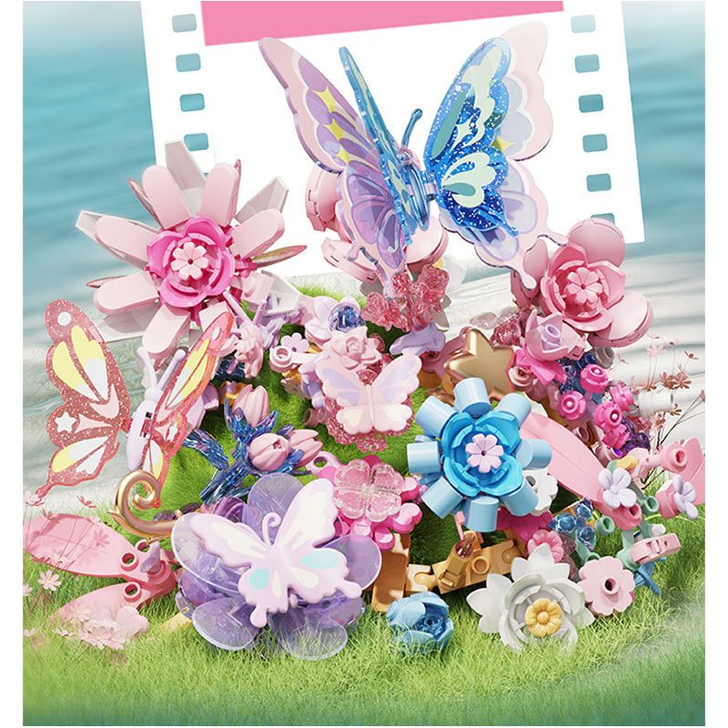 SEMBO 611106 MÁY ẢNH CỔ ĐIỂN HOA VÀ BƯỚM bộ đồ chơi xếp lắp ráp ghép mô hình FALL IN FLOWERS 1109 khối