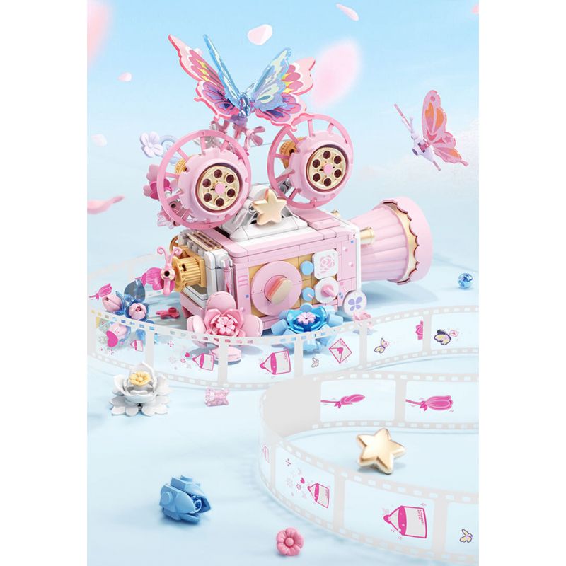 SEMBO 611106 MÁY ẢNH CỔ ĐIỂN HOA VÀ BƯỚM bộ đồ chơi xếp lắp ráp ghép mô hình FALL IN FLOWERS 1109 khối