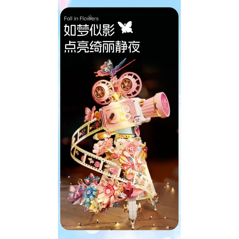 SEMBO 611106 MÁY ẢNH CỔ ĐIỂN HOA VÀ BƯỚM bộ đồ chơi xếp lắp ráp ghép mô hình FALL IN FLOWERS 1109 khối