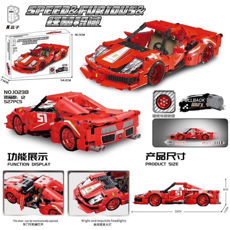 SHARP MODEL JIMULIANG PRODUCT 10238 MÁY MÓC HOÀNH HÀNH XE KÉO LÙI FERRARI bộ đồ chơi xếp lắp ráp ghép mô hình Technic Kỹ Thuật Công Nghệ Cao Mô Hình Phương Tiện 527 khối