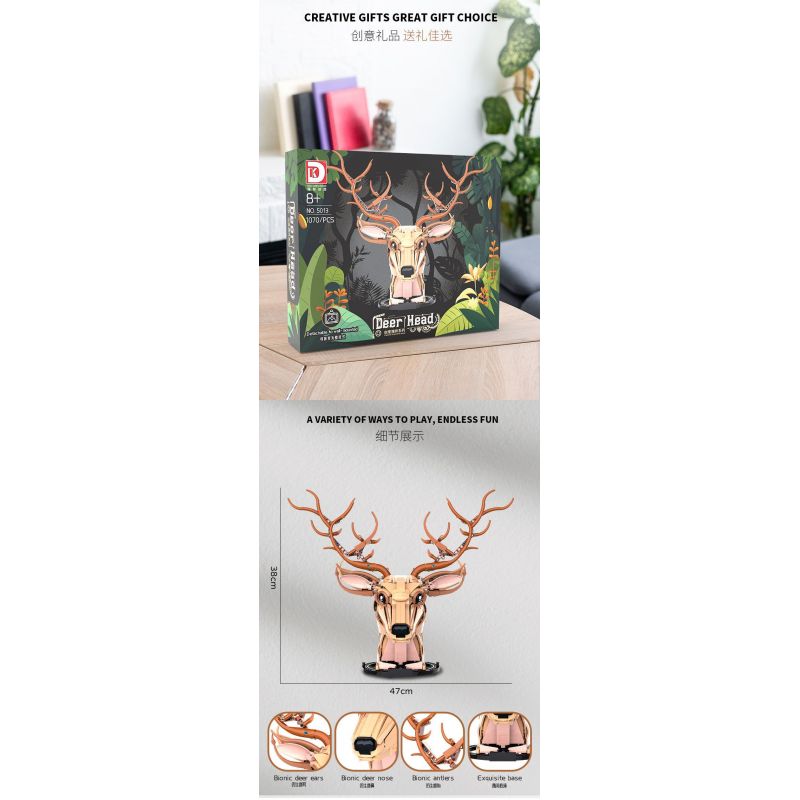 DK 5013 JMBRICKLAYER 70171 ĐỒ TRANG TRÍ ĐẦU HƯƠU bộ đồ chơi xếp lắp ráp ghép mô hình Arts & Crafts DEER HEAD 1070 khối