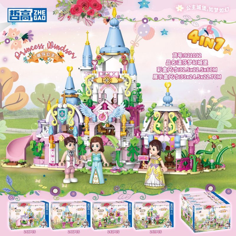 ZHEGAO 921012 CÔNG CHÚA WINDSOR LÂU ĐÀI TƯỞNG TƯỢNG 4 KẾT HỢP bộ đồ chơi xếp lắp ráp ghép mô hình Girl Con Gái 983 khối