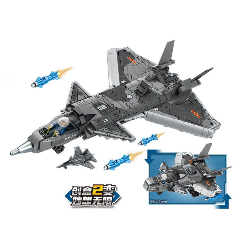 LE YI 81016 non Lego TIÊM KÍCH J-20 bộ đồ chơi xếp lắp ráp ghép mô hình Military Army J-20 FIGHTER AIRCRAFT Quân Sự Bộ Đội 618 khối