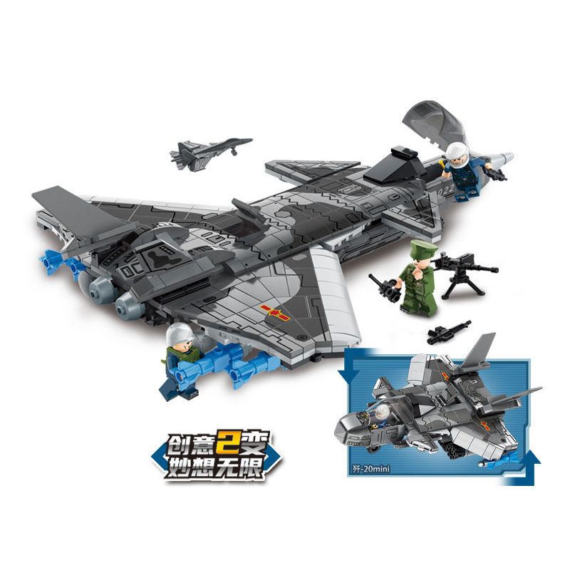 LE YI 81016 TIÊM KÍCH J-20 bộ đồ chơi xếp lắp ráp ghép mô hình Military Army J-20 FIGHTER AIRCRAFT Quân Sự Bộ Đội 618 khối