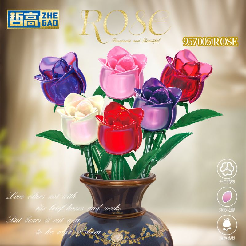 ZHEGAO 957005 HOA HỒNG bộ đồ chơi xếp lắp ráp ghép mô hình Creator Sáng Tạo