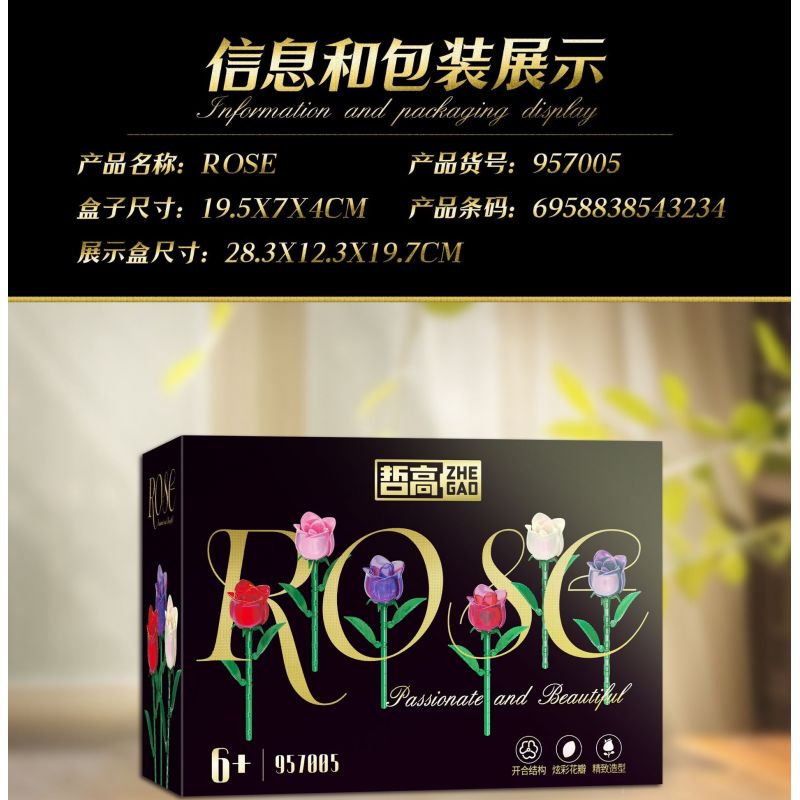 ZHEGAO 957005 HOA HỒNG bộ đồ chơi xếp lắp ráp ghép mô hình Creator Sáng Tạo