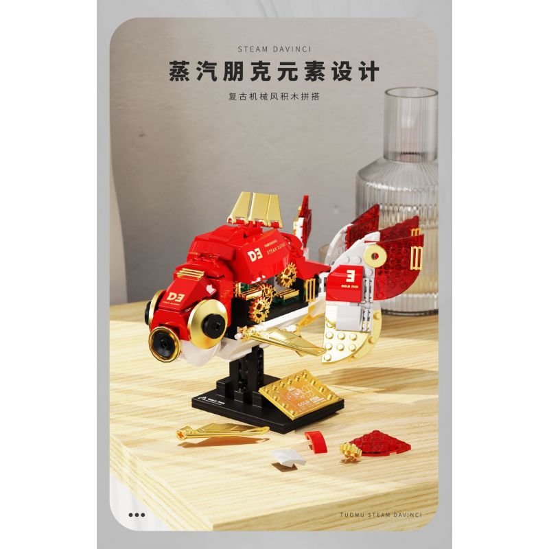 TAKUGI T7004 7004 HƠI NƯỚC DA VINCI CÁ VÀNG LỬA ĐỎ bộ đồ chơi xếp lắp ráp ghép mô hình STEAM DAVINCI RED RYUKIN GOLDFISH
