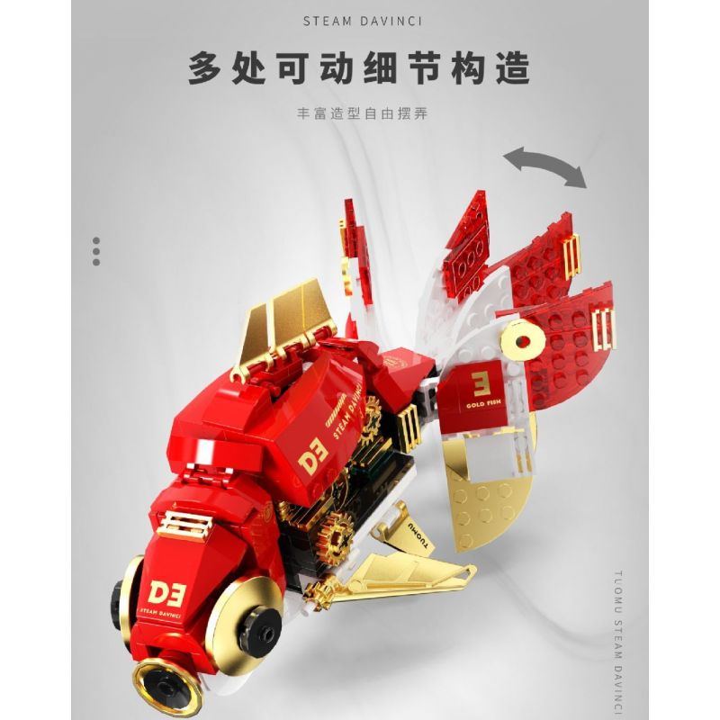 TAKUGI T7004 7004 HƠI NƯỚC DA VINCI CÁ VÀNG LỬA ĐỎ bộ đồ chơi xếp lắp ráp ghép mô hình STEAM DAVINCI RED RYUKIN GOLDFISH