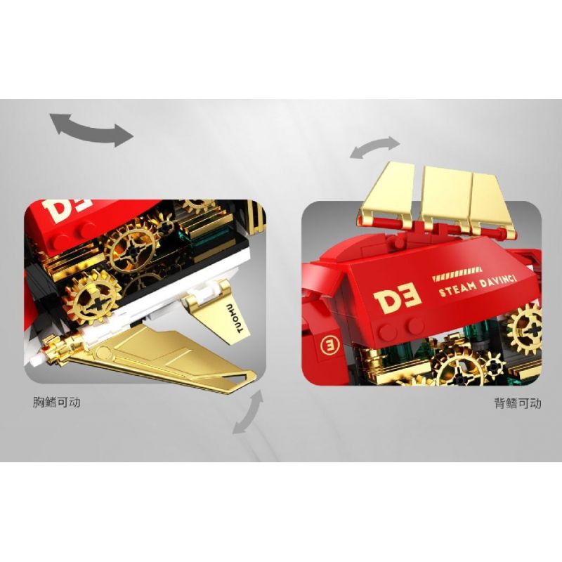 TAKUGI T7004 7004 HƠI NƯỚC DA VINCI CÁ VÀNG LỬA ĐỎ bộ đồ chơi xếp lắp ráp ghép mô hình STEAM DAVINCI RED RYUKIN GOLDFISH