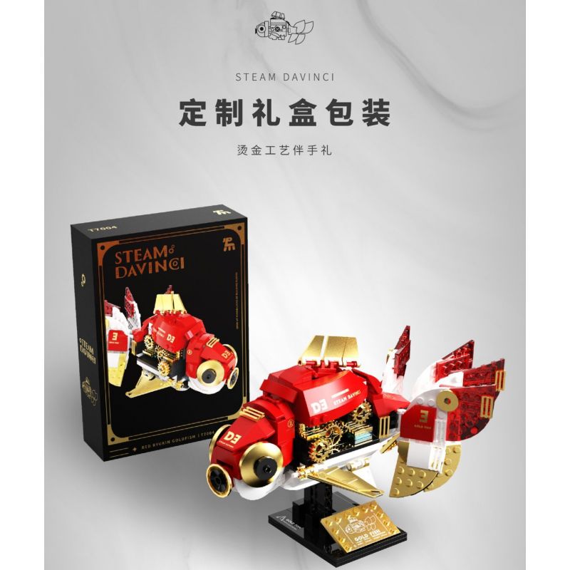 TAKUGI T7004 7004 HƠI NƯỚC DA VINCI CÁ VÀNG LỬA ĐỎ bộ đồ chơi xếp lắp ráp ghép mô hình STEAM DAVINCI RED RYUKIN GOLDFISH